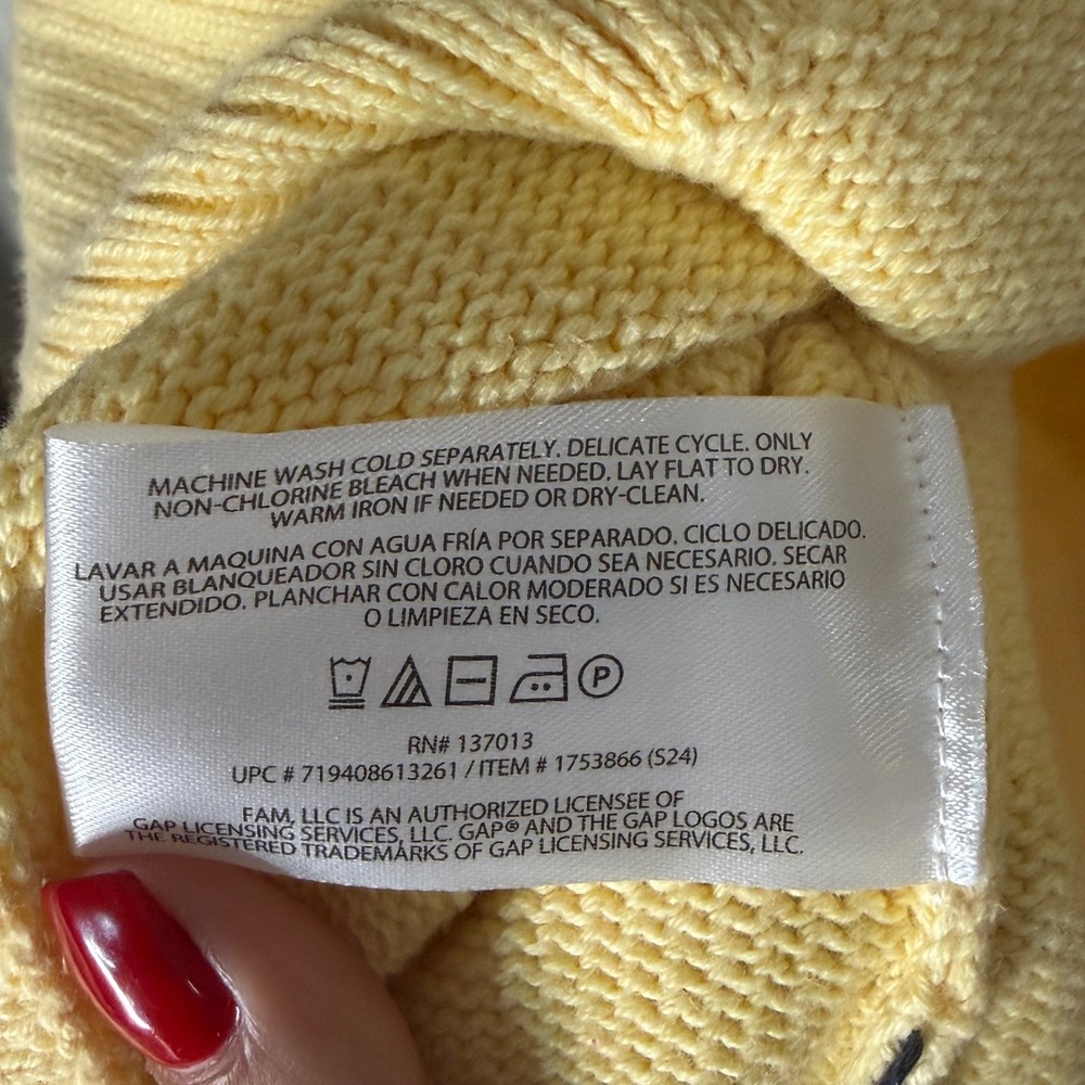 Gap Yellow Cotton Crewneck Sweater Ribbed Side Slit Women's S - Picture 7 of 9